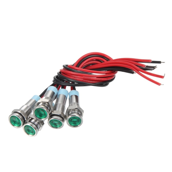 5pcs 6mm 1/4" Car Interior LED Indicator Lights 12-24V Flat Head Signal Lamp with 150mm Cable Green