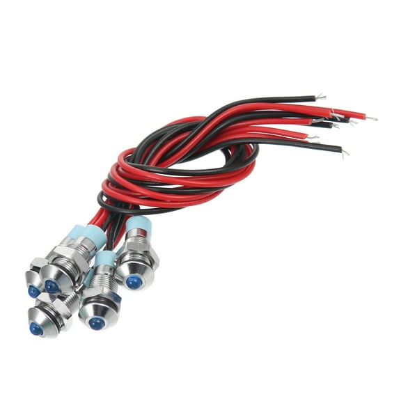 5pcs 6mm 1/4" Car Interior LED Indicator Lights 12-24V Raised Head Signal Lamp with 150mm Cable Blue