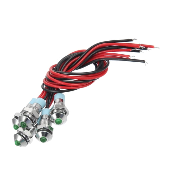 5pcs 6mm 1/4" Car Interior LED Indicator Lights 12-24V Raised Head Signal Lamp with 150mm Cable Green