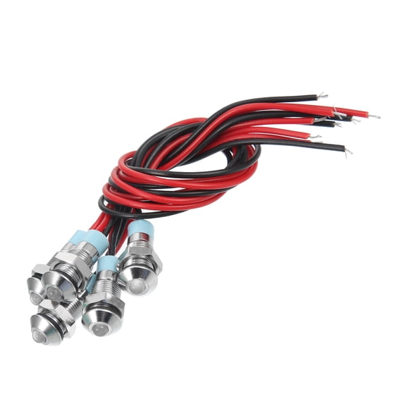 5pcs 6mm 1/4" Car Interior LED Indicator Lights 12-24V Raised Head Signal Lamp with 150mm Cable White