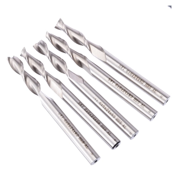 5pcs 6mm 2 Flute End Mill HSS Aluminium Extended CNC Milling Cutter Kit Set