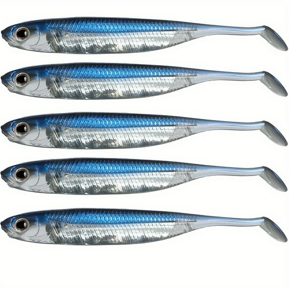5pcs/6pcs Paddle-Tail Soft Plastic Swimbaits, Artificial Reflective Wobbler Fishing Lures, Fishing Accessories