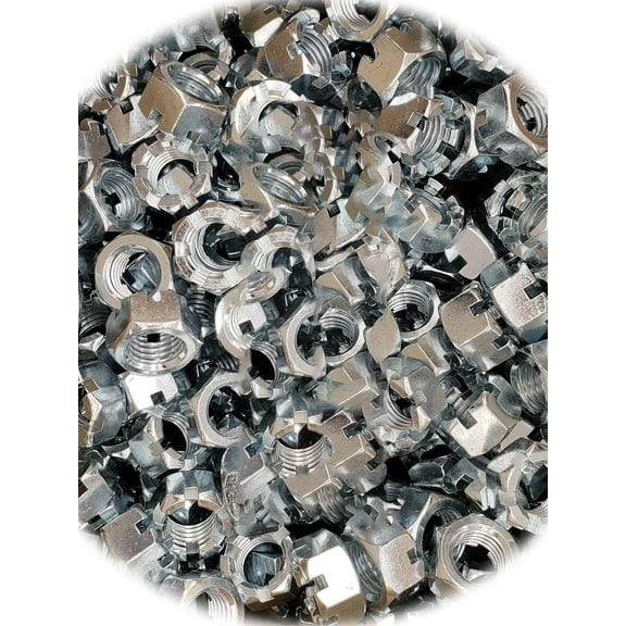 5pcs) 7/8-9 Slotted Hex Castle Nut Zinc Plated 7/8x9 Coarse Thread Lock Nut Hardware Fastener Kit Set RV2859S