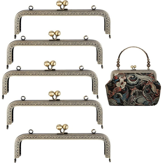 5pcs 7.8 Inch Square Coin Purse Clasp Metal Frame Kiss Clasp Lock Purse Handle Frame Red Copper Kiss Clasp Frame for Purse Making Square Bag Clutch Frame DIY Craft DIY Antique Bronze
