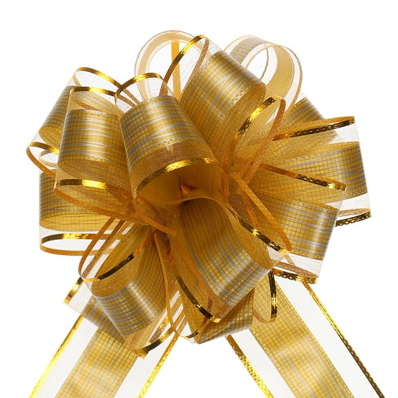 Uxcell 5pcs Large Pull Bow Gift Wrapping Bows Organza Bows for Wedding Baskets Presents Gold 17 cm