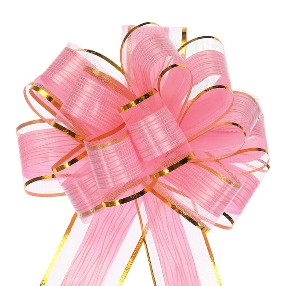 Uxcell 5pcs Large Pull Bow Gift Wrapping Bows Organza Bows for Wedding Baskets Presents Pink 17 cm