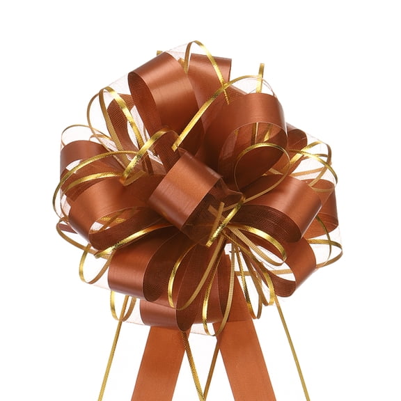 Uxcell 5Pcs 8" Large Big Pull Bows Gold Edge Organza Car Gift Wrapping  Coffee