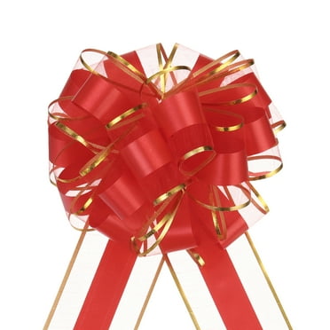5pcs 8 Inch Large Big Pull Bow with Gold Edge, Organza Car Gift Wrapping Bows Ribbon for Christmas, Red