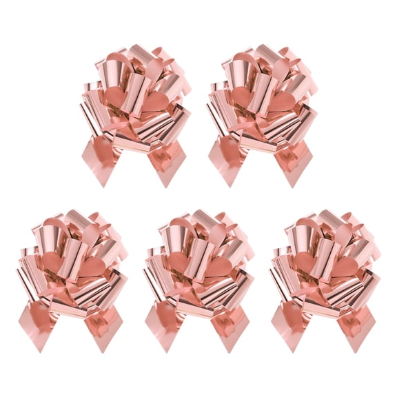 Uxcell 5Pcs Metallic Large Big Pull Bow Gift Wrapping Bows Ribbon for Wedding Baskets Presents Christmas Rose Gold 6 inch
