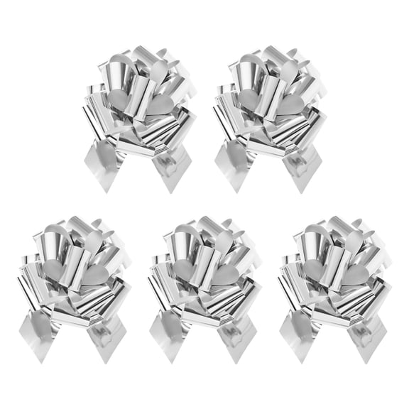 Uxcell 5Pcs Metallic Large Big Pull Bow Gift Wrapping Bows Ribbon for Wedding Baskets Presents Christmas Silver Tone 6 inch