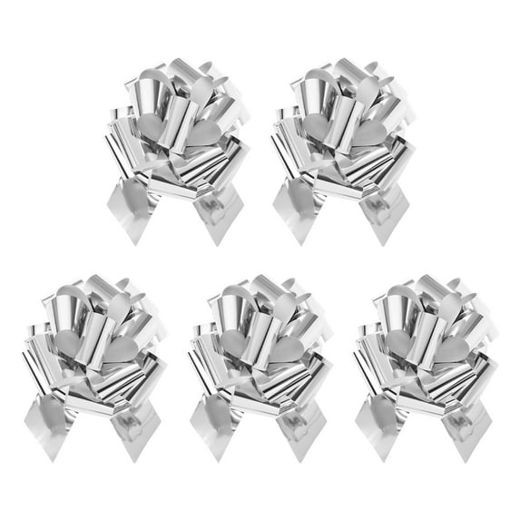 Uxcell 5Pcs Metallic Large Big Pull Bow Gift Wrapping Bows Ribbon for Wedding Baskets Presents Christmas Silver Tone 8 inch