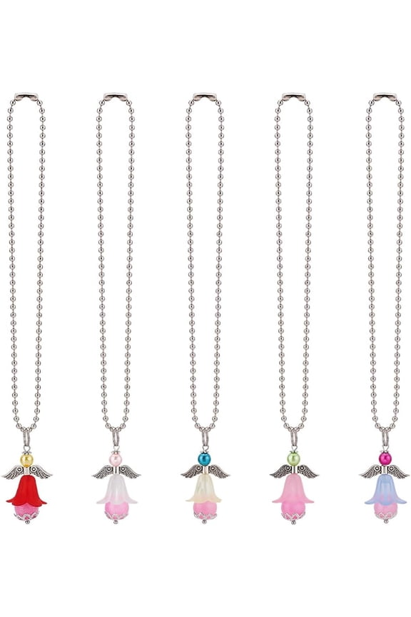5pcs Acrylic Angel Pendant Car Rearview Mirror Charm Window Suncatcher Kerchain Pendants With Chain for DIY Home Decoration Car Hangings Ornament Keyrings Bag Pendant Accessories