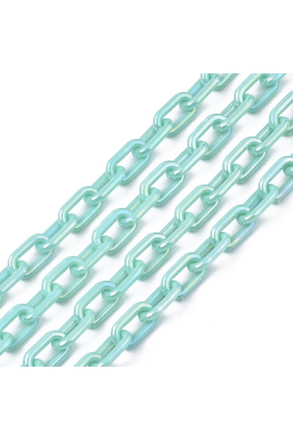 5pcs Acrylic Opaque Cable Chains AB color Oval Turquoise 13x8x2mm 19.68 inch(50cm)/strand