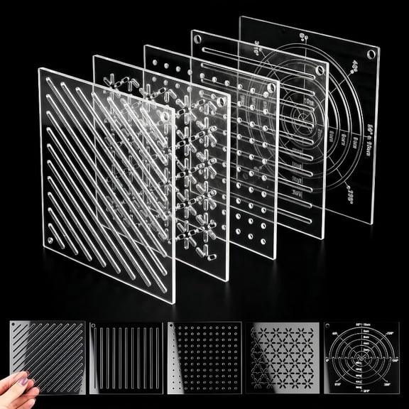 5pcs Acrylic Sashiko Stencils, Sashiko Embroidery Templates with Dot Lines Arcs Slashes Cross Patterns, 4.7 Inch Quilting Stencils for Hand Sewing Craft (2.5Mm Thick)