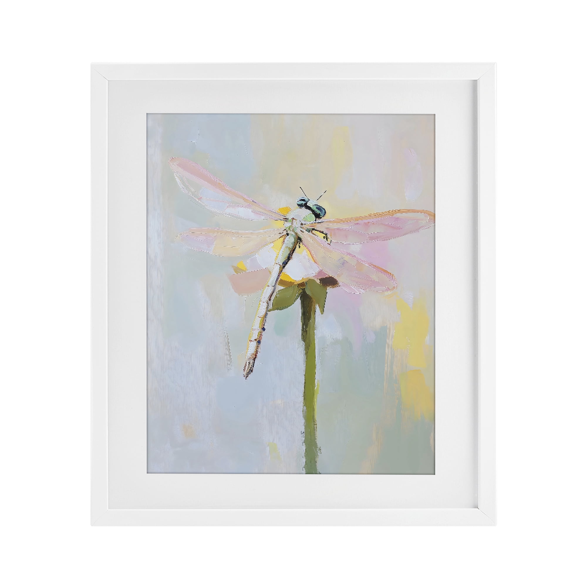 Stupell Industries Pastel Dragonfly Landing White Framed Print Under Glass, design by The Prints Vibe