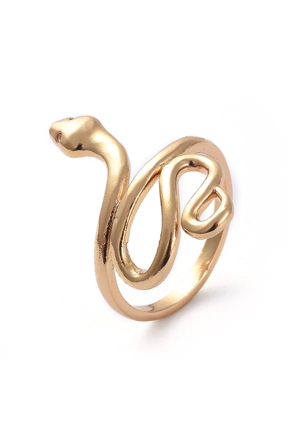 5pcs Adjustable Brass Cuff Rings Open Rings Snake Golden Size 6 16.7mm