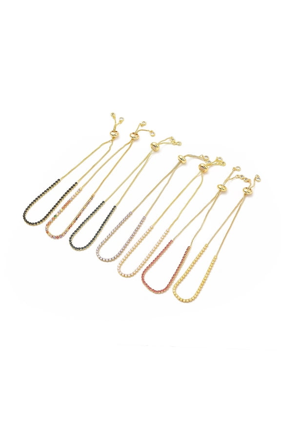 5pcs Adjustable Brass Micro Pave Cubic Zirconia Bracelets Slider Bracelets Lead Free & Cadmium Free Mixed color 5-5/8 inch(14.2cm)