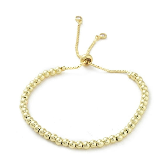 5pcs Adjustable Brass Round Beaded Slider Bracelets with box Chains Real 18K golden Plated Inner Diameter: 2~3-3/8 inch(5.2~8.6cm)