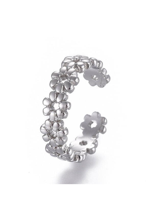 5pcs Adjustable Brass Toe Rings Open Cuff Rings Open Rings Flower Platinum Size 4 Inner Diameter: 14.5mm