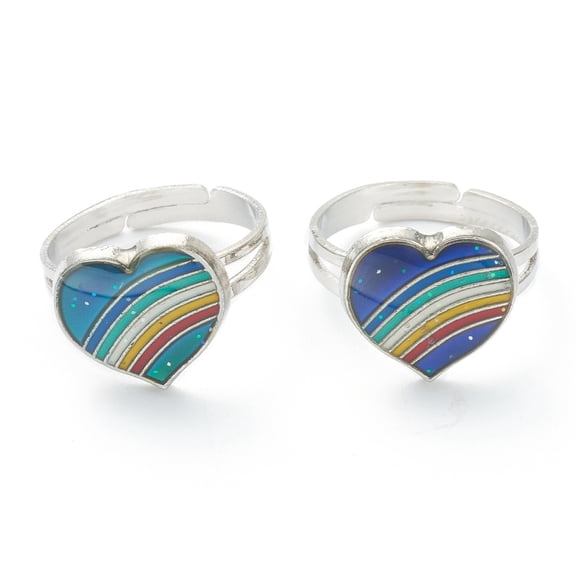 5pcs Adjustable Iron Finger Rings with Epoxy Changing Color Mood Rings Heart Platinum Colorful US Size 6 Inner Diameter: 17mm