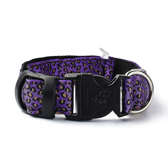 5pcs Adjustable Polyester LED Dog Collar with Water Resistant Flashing Light and Plastic Buckle Built-in Battery Leopard Print Pattern Purple 355~535mm