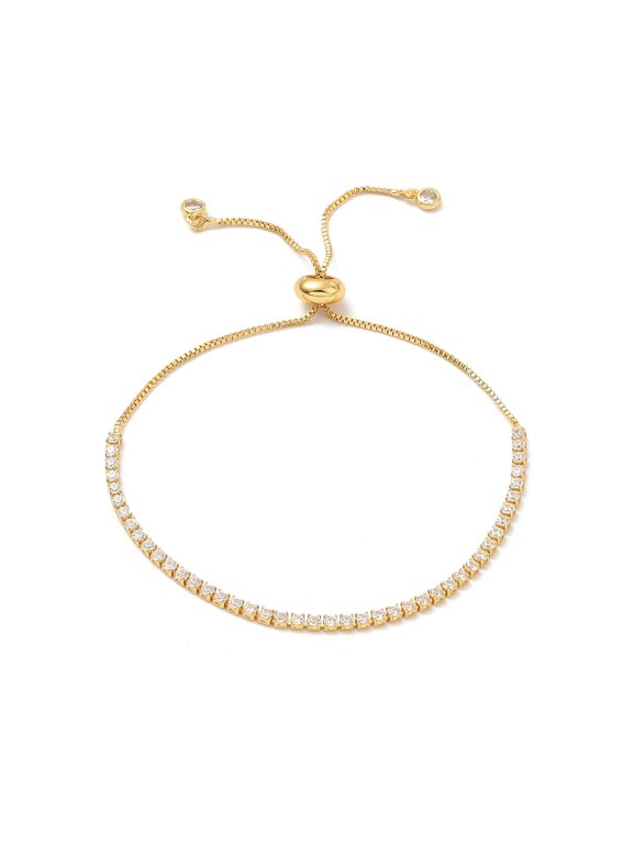 5pcs Adjustable Rack Plating Brass Cubic Zirconia Chain Bracelets Slider Bracelet for Women Lead Free & Cadmium Free Real 18K golden Plated 10-3/4 inch(27.4cm)