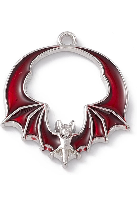 5pcs Alloy Enamel Pendants Bat Charm Dark Red 28x24x3mm Hole: 1.8mm