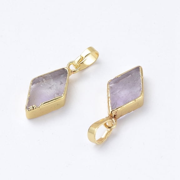 5pcs Amethyst Pendants with Brass Snap on Bails Edge Golden Rhombus Golden 17.5~19x8.5~9x3.5mm Hole: 4x6mm