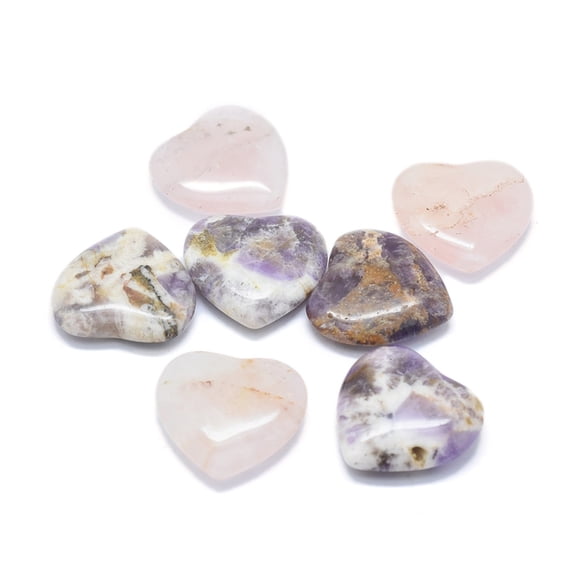 5pcs Amethyst/Rose Quartz Heart Love Stone Pocket Palm Stone for Reiki Balancing 29~30x29~30x7~8mm