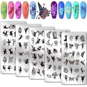 5pcs Angel Fairy Nail Art Templates 120 Patterns Elf Butterfly Plant Nail Stamping Plate Nail Art Stencils Stainless Steel Nail Image Plates for Nail Design Print Manicure Salon diy