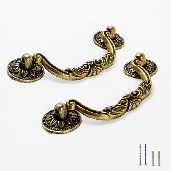5pcs Antique Bronze Cabinet Pulls, 3-3/4 inch Hole Centers Vintage Drawer Handles, Retro Dresser Pulls Metal Cabinet Hardware for Drawer Dresser Cabinets Closet