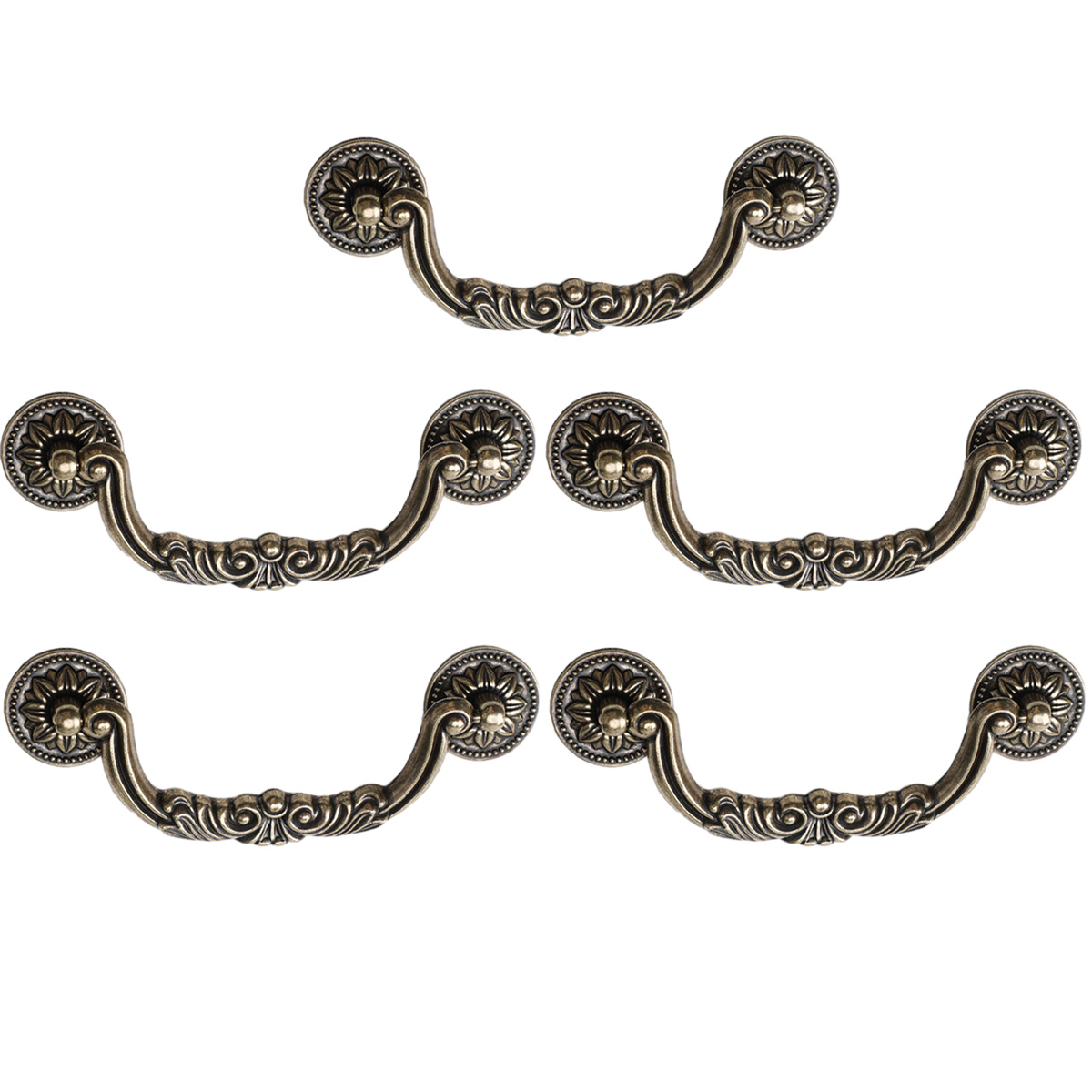 5pcs Antique Bronze Pulls, Vintage Drawer Handles
