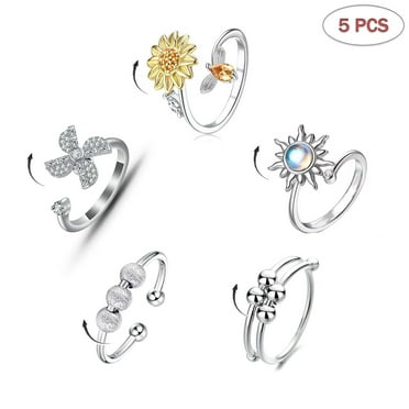 5pcs Anxiety Rings Rotatable Fidget Stress Relief Open Finger Rings Adjustable Spinner Rings Gift for Men Women