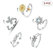 5pcs Anxiety Rings Rotatable Fidget Stress Relief Open Finger Rings Adjustable Spinner Rings Gift for Men Women