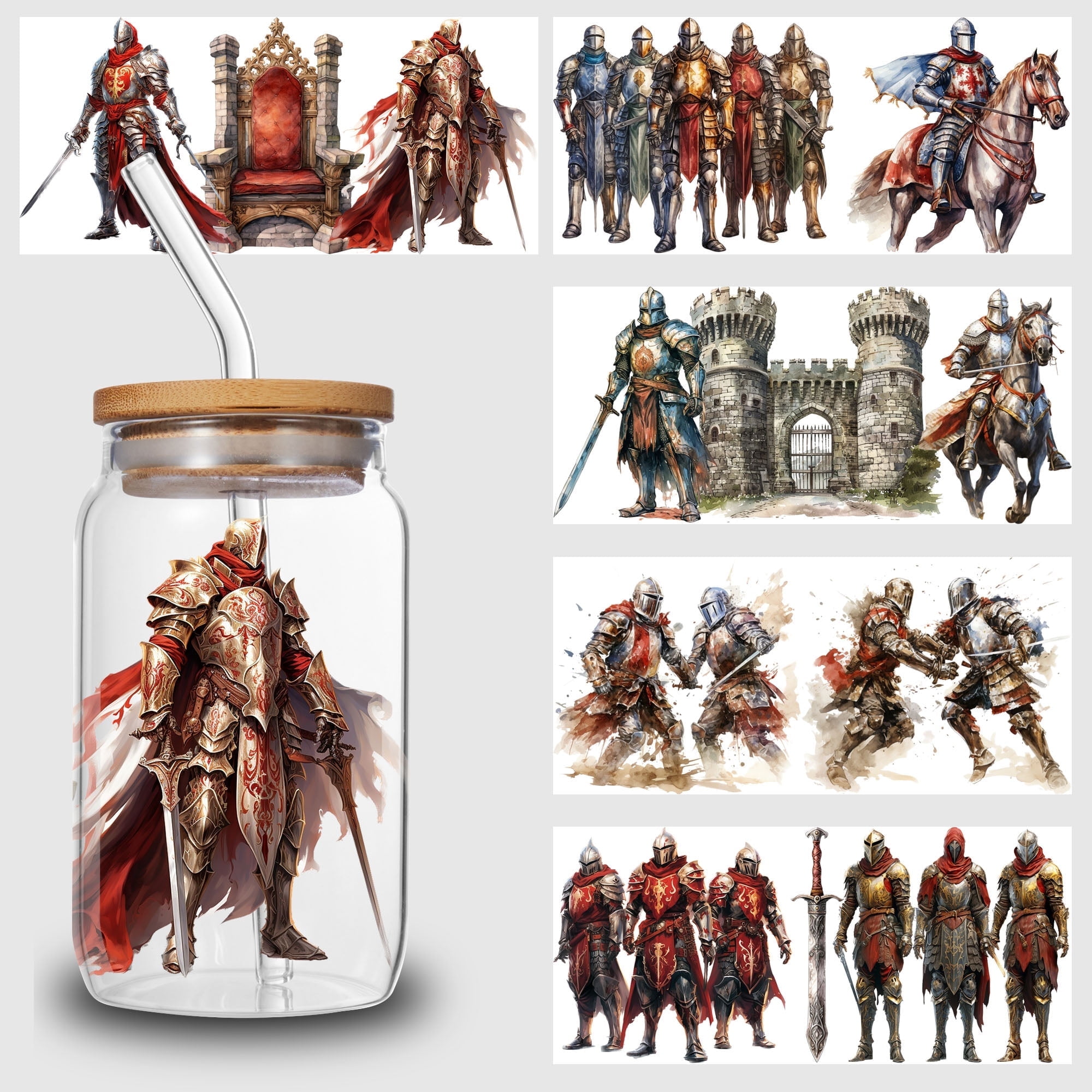 5pcs Armor Knight Series DIY UV DTF Transfer Stickers for Glass Cups ...