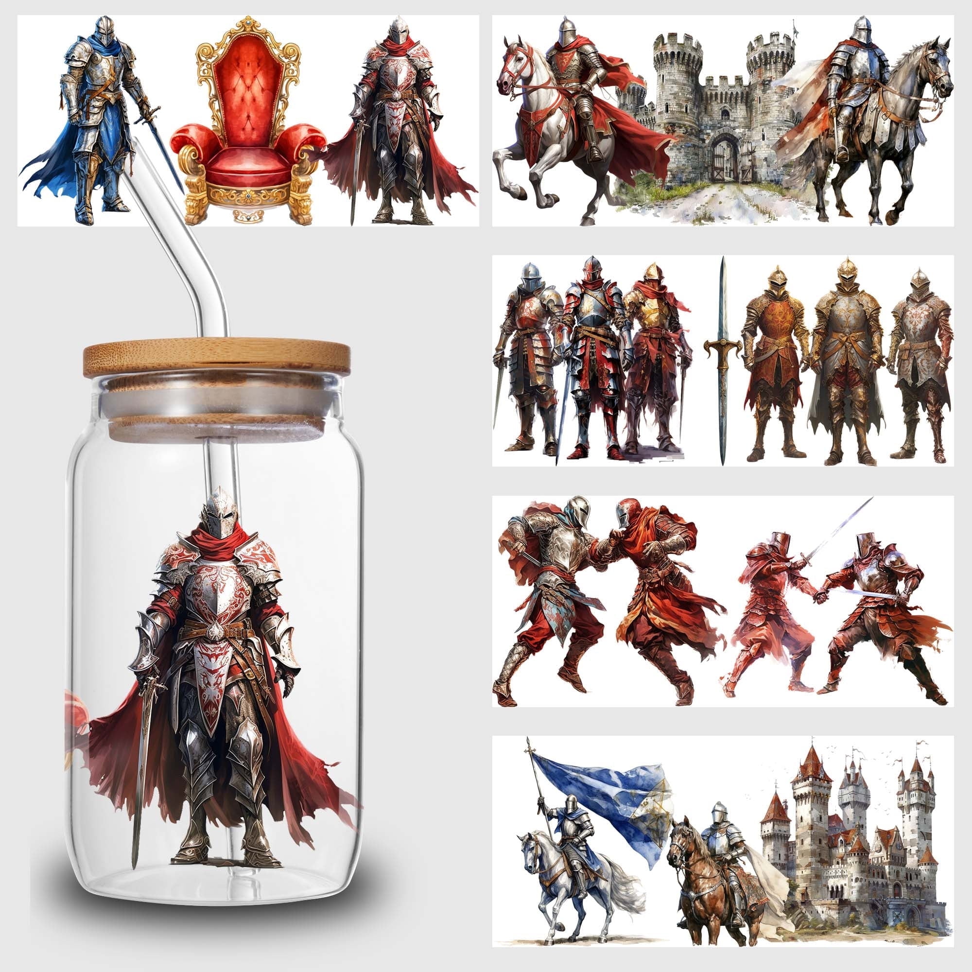 5pcs Armor Knight Series DIY UV DTF Transfer Stickers for Glass Cups ...