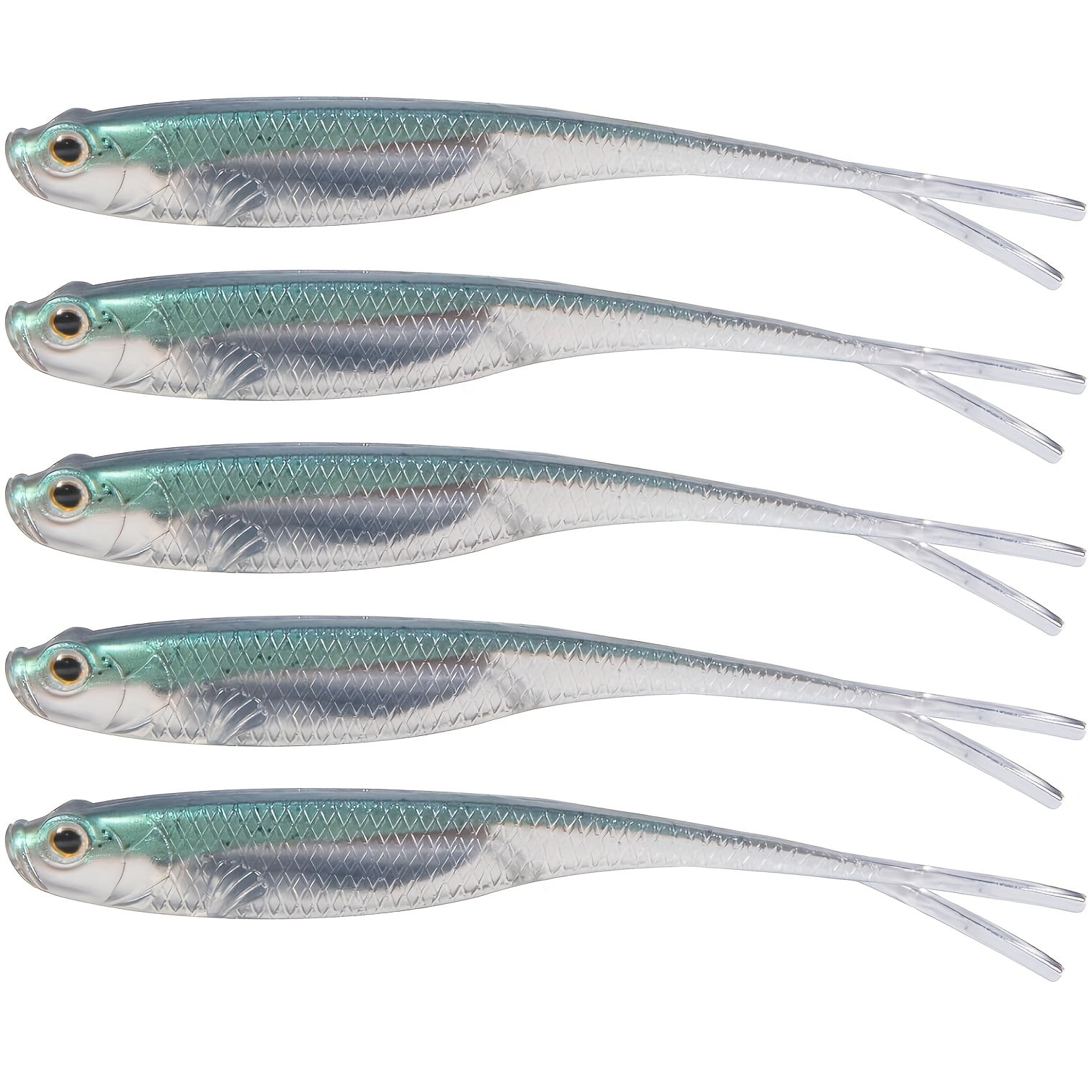 5pcs Artificial Floating Fishing Lure, Bionic Forked Tail Wobbler Soft Bait, Fishing Tackle For Saltwater