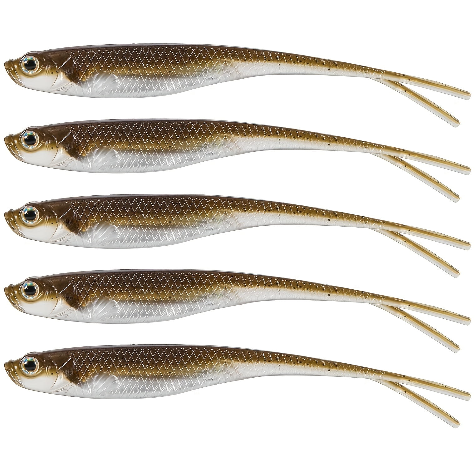 5pcs Artificial Floating Fishing Lure, Bionic Forked Tail Wobbler Soft Bait, Fishing Tackle For Saltwater