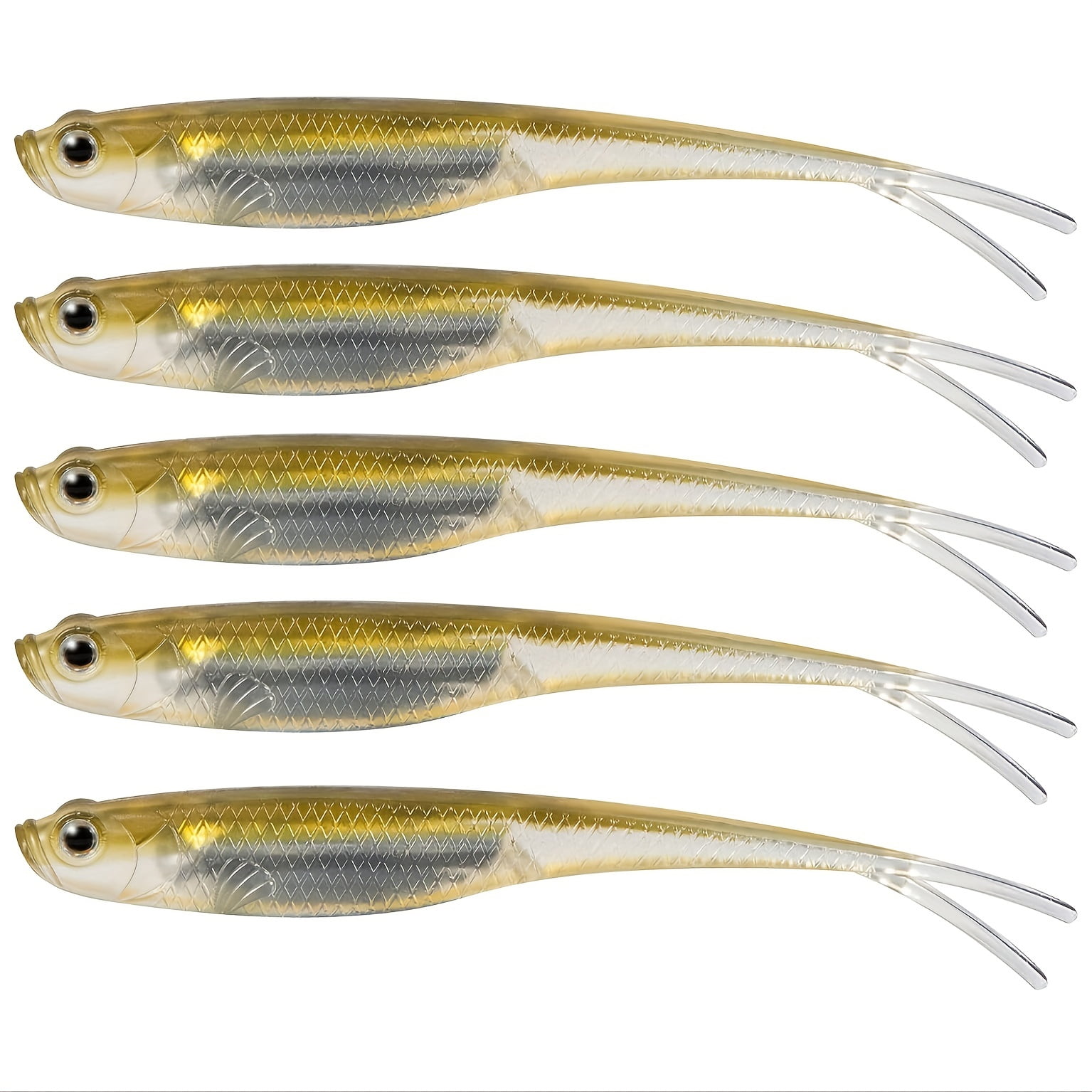 5pcs Artificial Floating Fishing Lure, Bionic Forked Tail Wobbler Soft Bait, Fishing Tackle For Saltwater