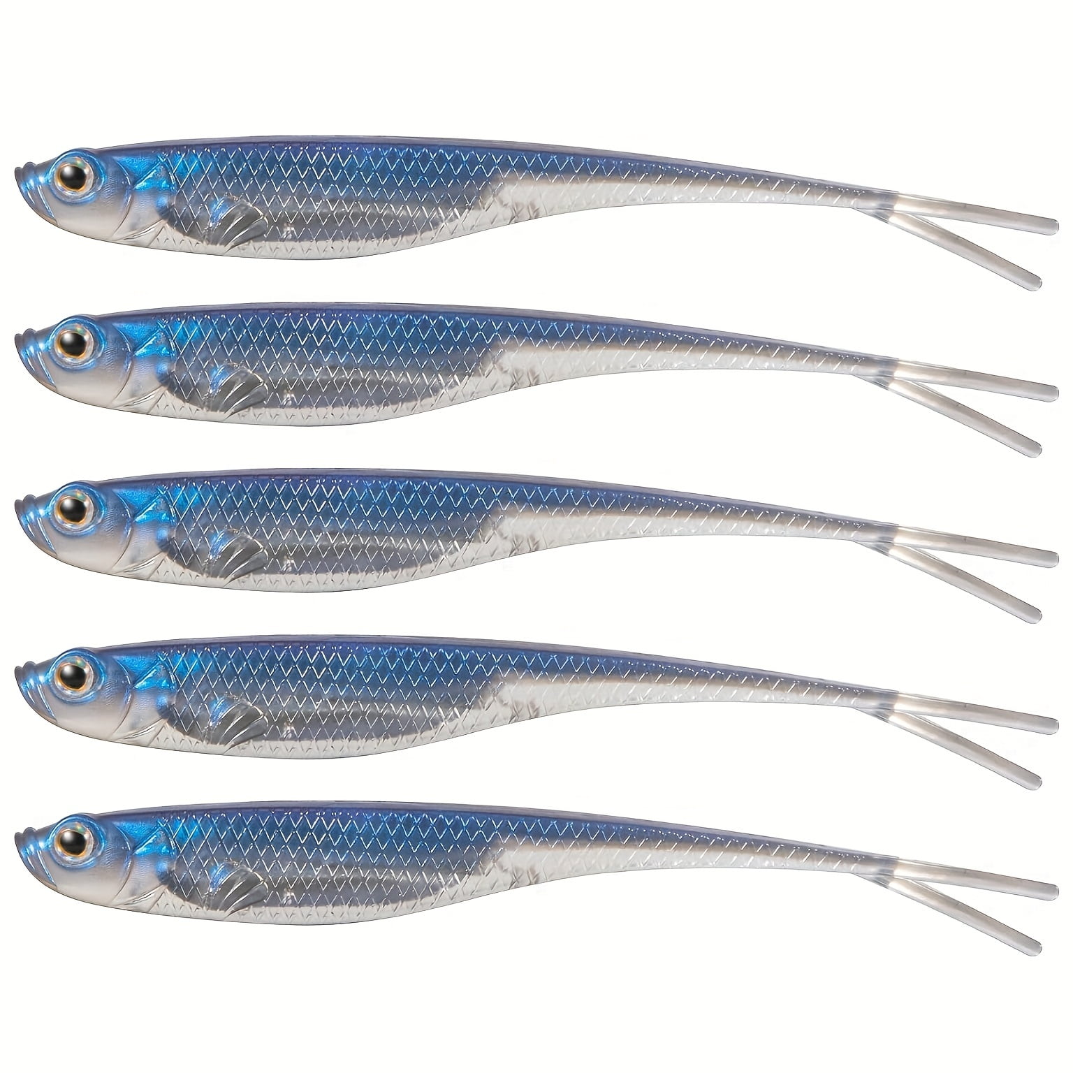 5pcs Artificial Floating Fishing Lure, Bionic Forked Tail Wobbler Soft Bait, Fishing Tackle For Saltwater