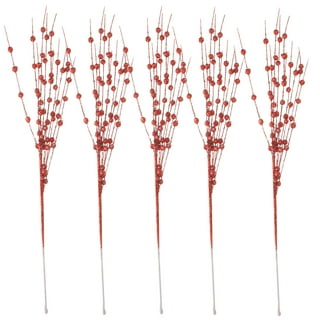 30-Pack Christmas Picks and Sprays Red Artificial Glitter Berry Stems Branches Twigs Sticks Sprigs Christmas Tree Decorations, Ornaments for Garland