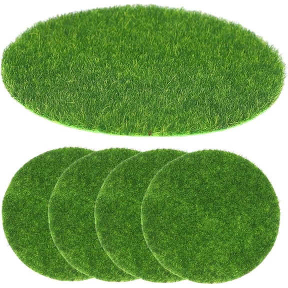 5pcs Artificial Moss Turf Mat for Landscape Decoration Round Synthetic Grass Tiles Flocked Easy to Clean Faux Greenery for Home Crafts and Decor