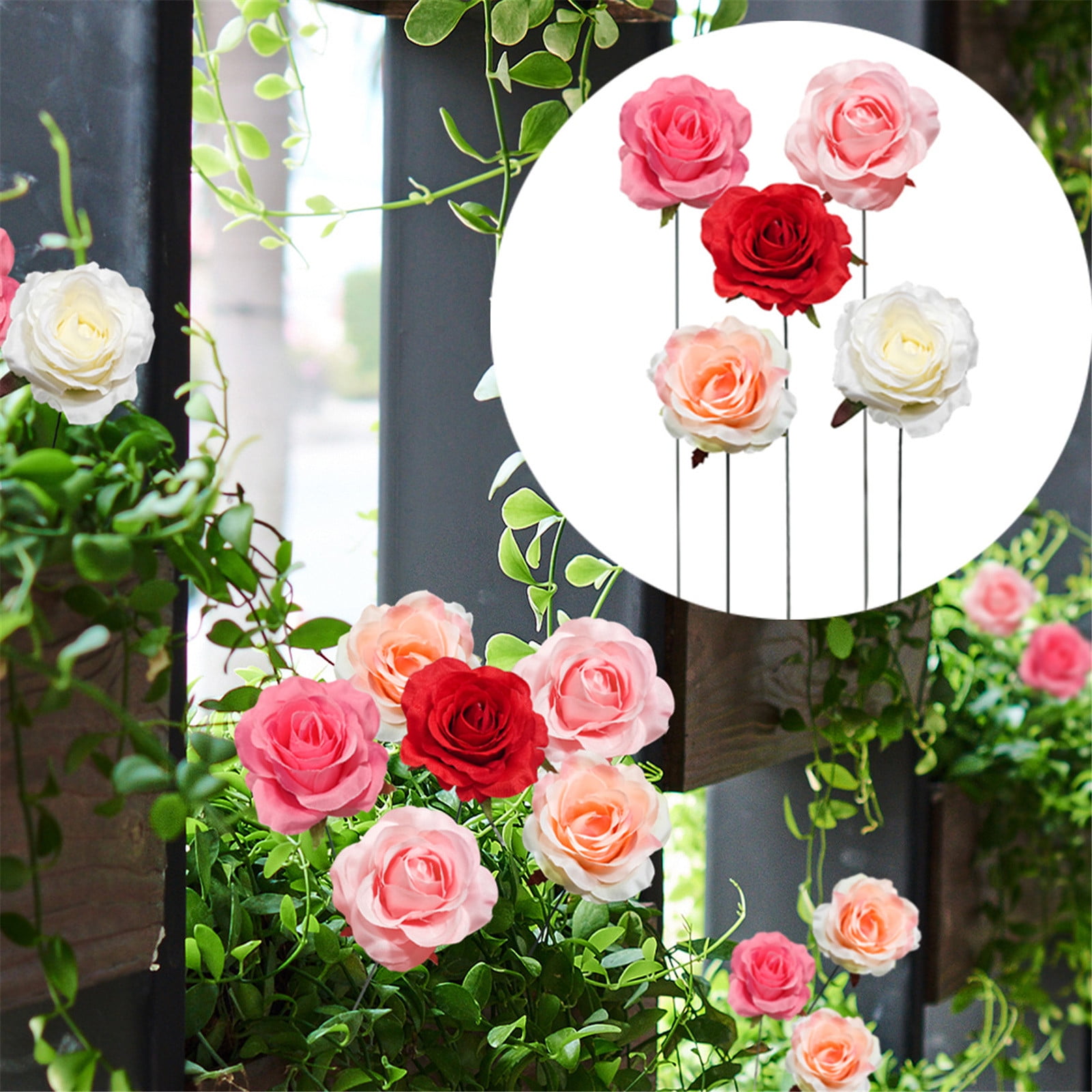 5pcs Artificial Rose Flowers Outdoor Fake Plastic Garden Decor for ...