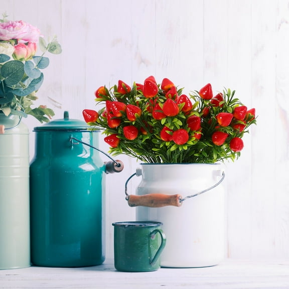 5pcs Artificial Strawberry Bunch Faux Strawberry Fruits Stem Fruits Bouquet Arrangement for Vase