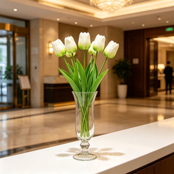 5pcs Artificial Tulip Flowers, Realistic Fake Flower Stems for Wedding Bouquet, Mini Floral Decor for Home Party Photography DIY Arrangement, 13 Inches (Light Green)