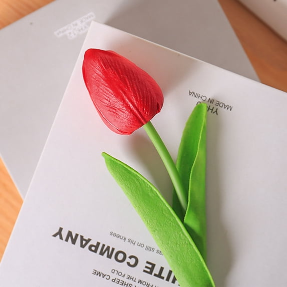 5pcs Artificial Tulip Flowers, Realistic Fake Flower Stems for Wedding Bouquet, Mini Floral Decor for Home Party Photography DIY Arrangement, 13 Inches (Red)