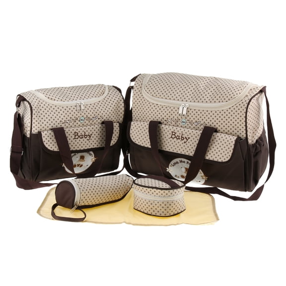 5pcs Baby Diaper Nappy Changing Mat Bags Tote Mummy Coffee,