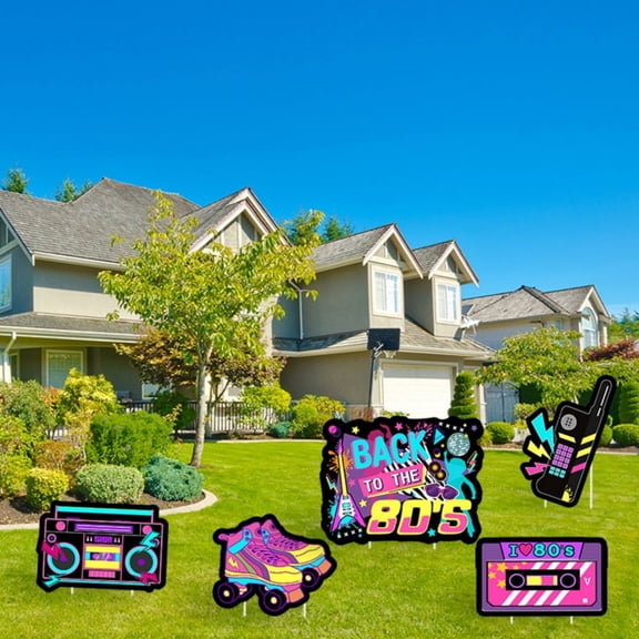 Haooryx 80s Yard Sign with Stakes for Garden Lawn Decoration, 5 Pack