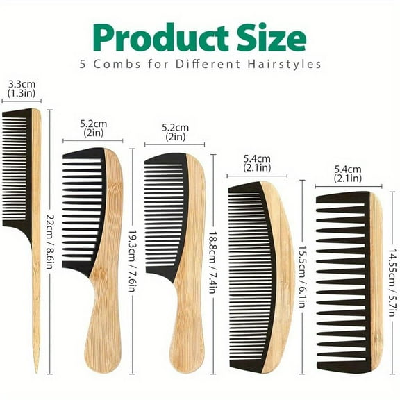5pcs Bamboo Anti-Static Hair Combs Barber Shop Home Hairdressing Comb Pointed Tail Hair Style Combs for Women and Men