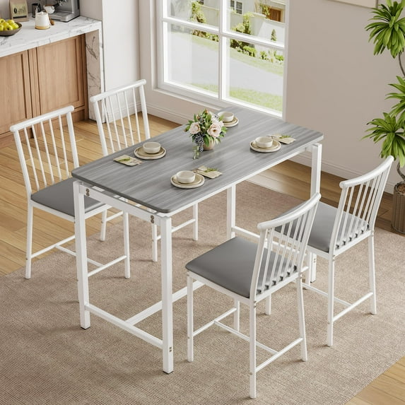 Counter Height Table Set with 4 Chairs, LEGAHOME Bar Dining Table Set for 4, 5 Piece Breakfast Nook Pub Dinntte Set for Kitchen Apartment Bistro, Gray